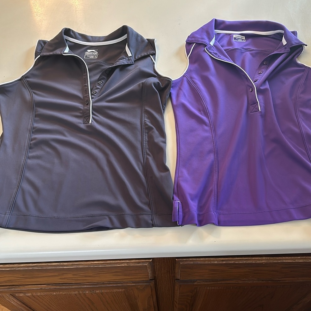 Pair Slazenger sleeveless polyester  golf polo shirts size small purple gray S